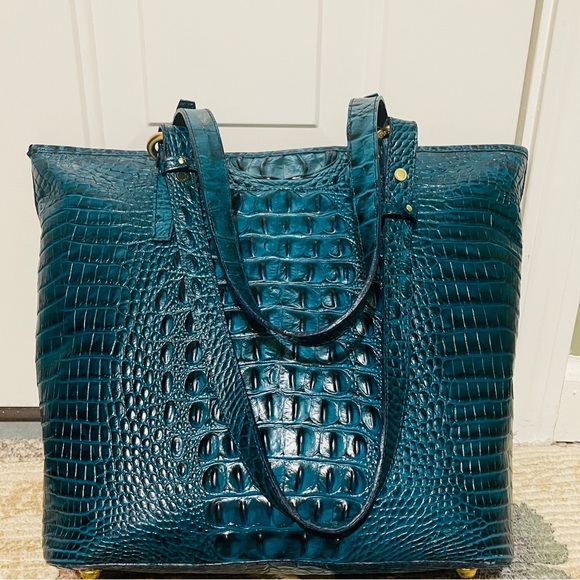 🌴SALE! HARD TO FIND! Brahmin Croc Embossed Leather Green Medium Asher Melbourne! - Picture 2 of 13